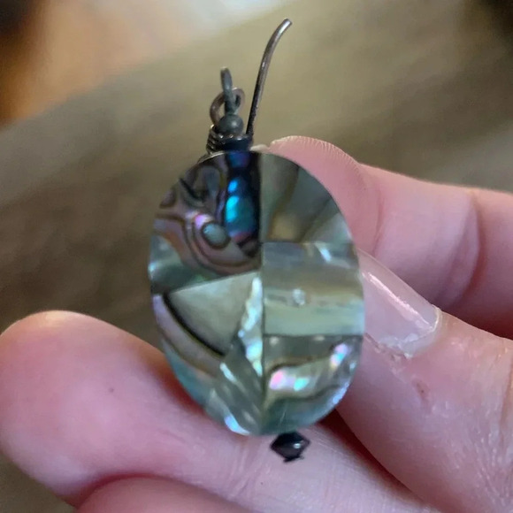 Abalone Shell Oval Dangle Drop Earrings - Picture 3 of 3